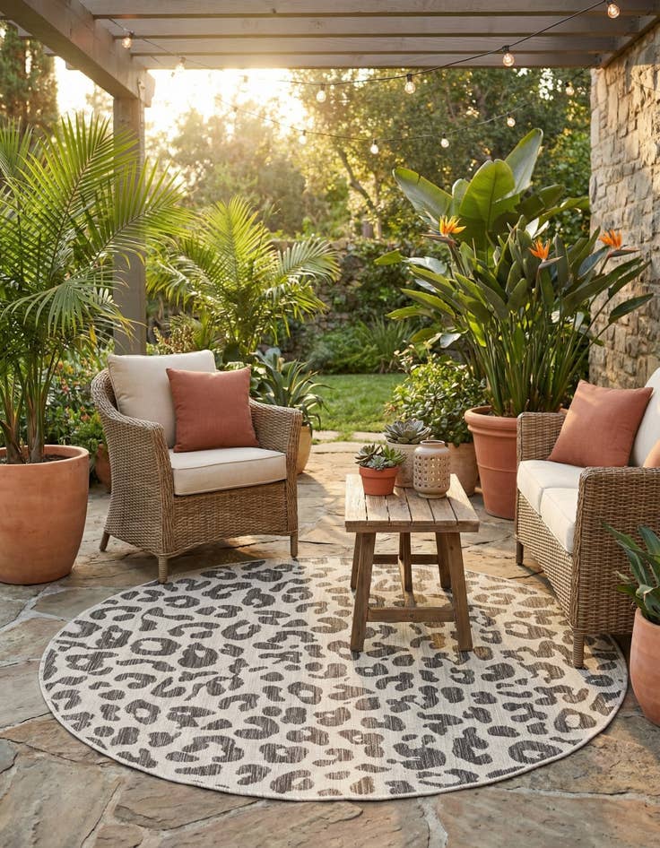 Detail image of 5' 3 x 5' 3 Washable Safari Indoor / Outdoor Round Rug