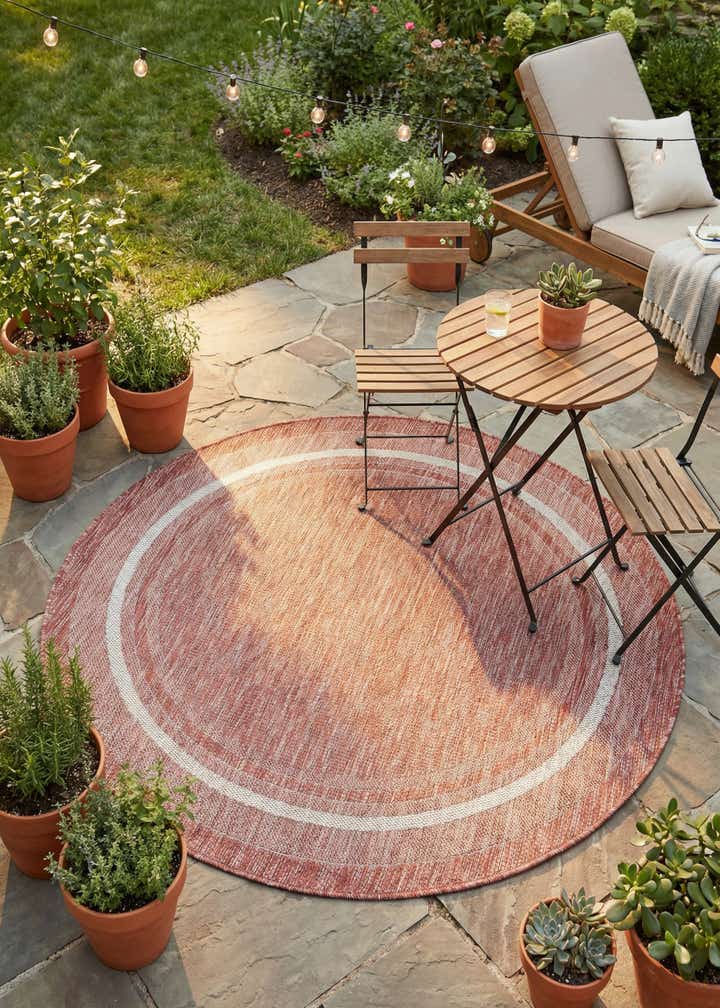 5' 3 x 5' 3 Easy-Clean Border Indoor / Outdoor Round Rug