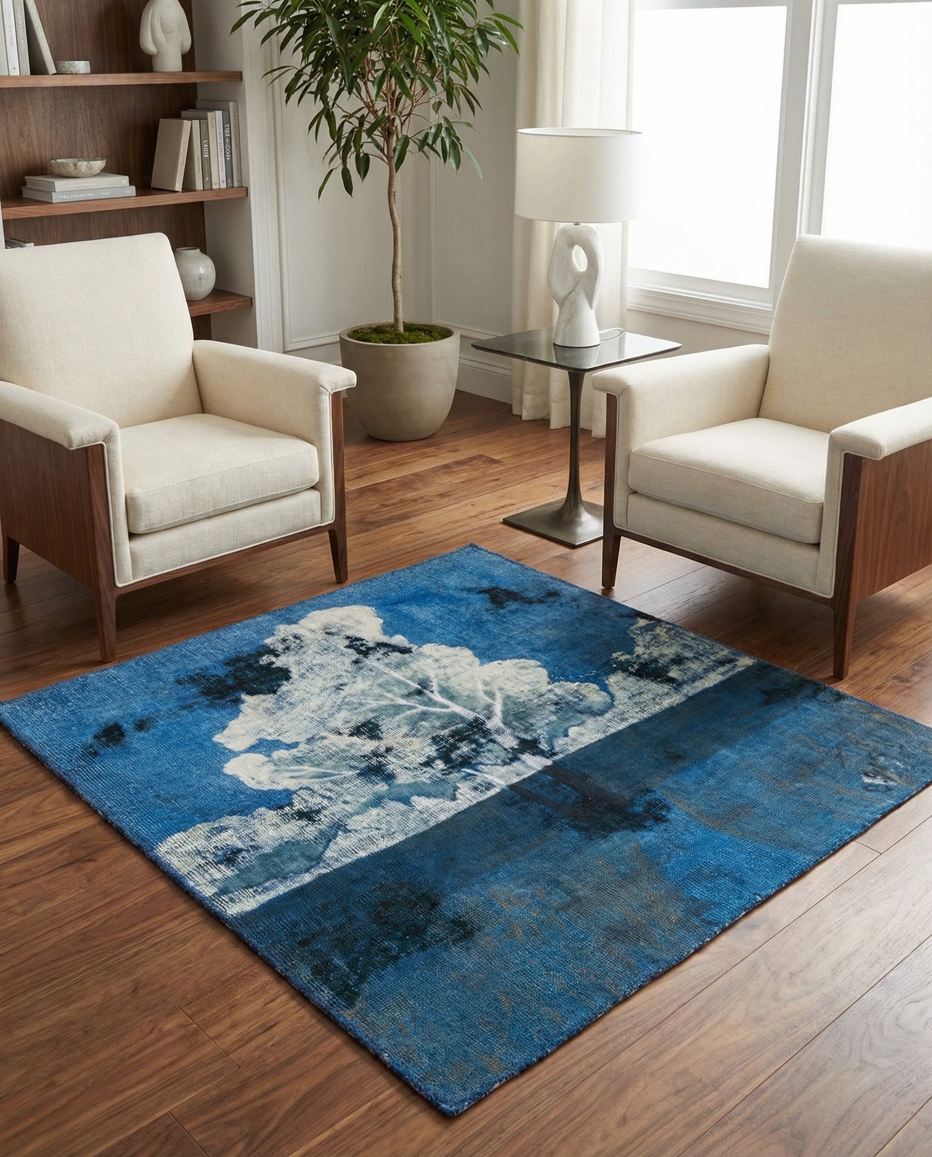 4' 8 x 5' 2 Hand Knotted Ultra Vintage Persian Wool Square Rug