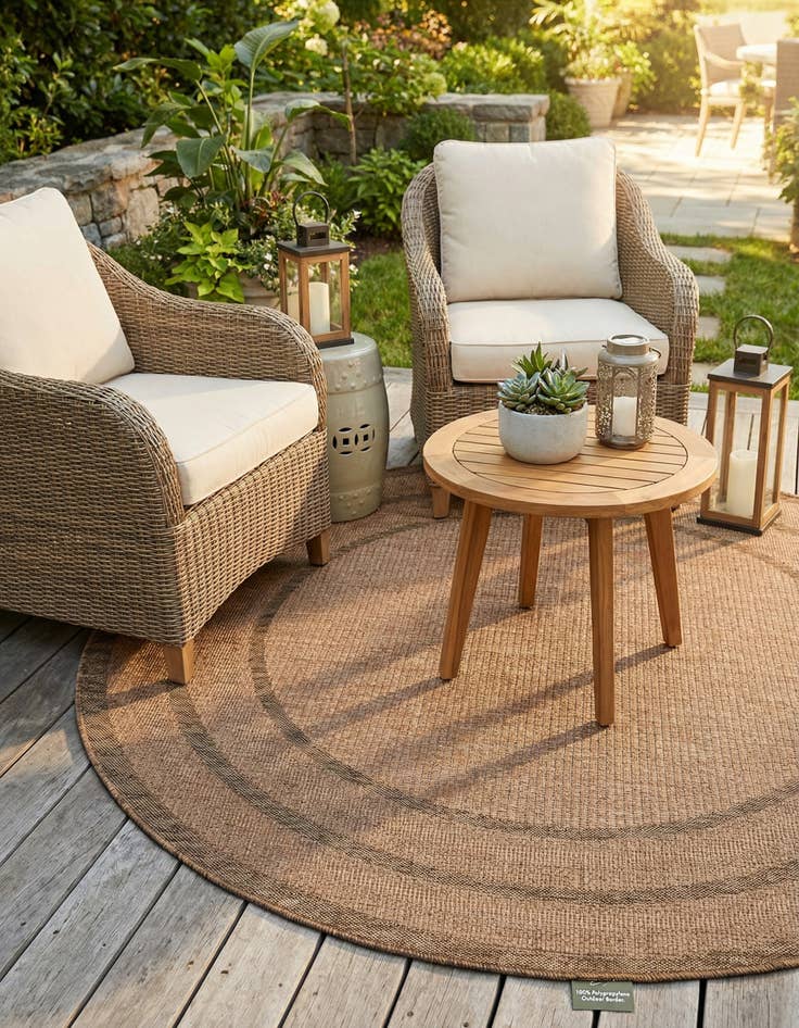 Detail image of 6' x 6' Washable Border Indoor / Outdoor Round Rug