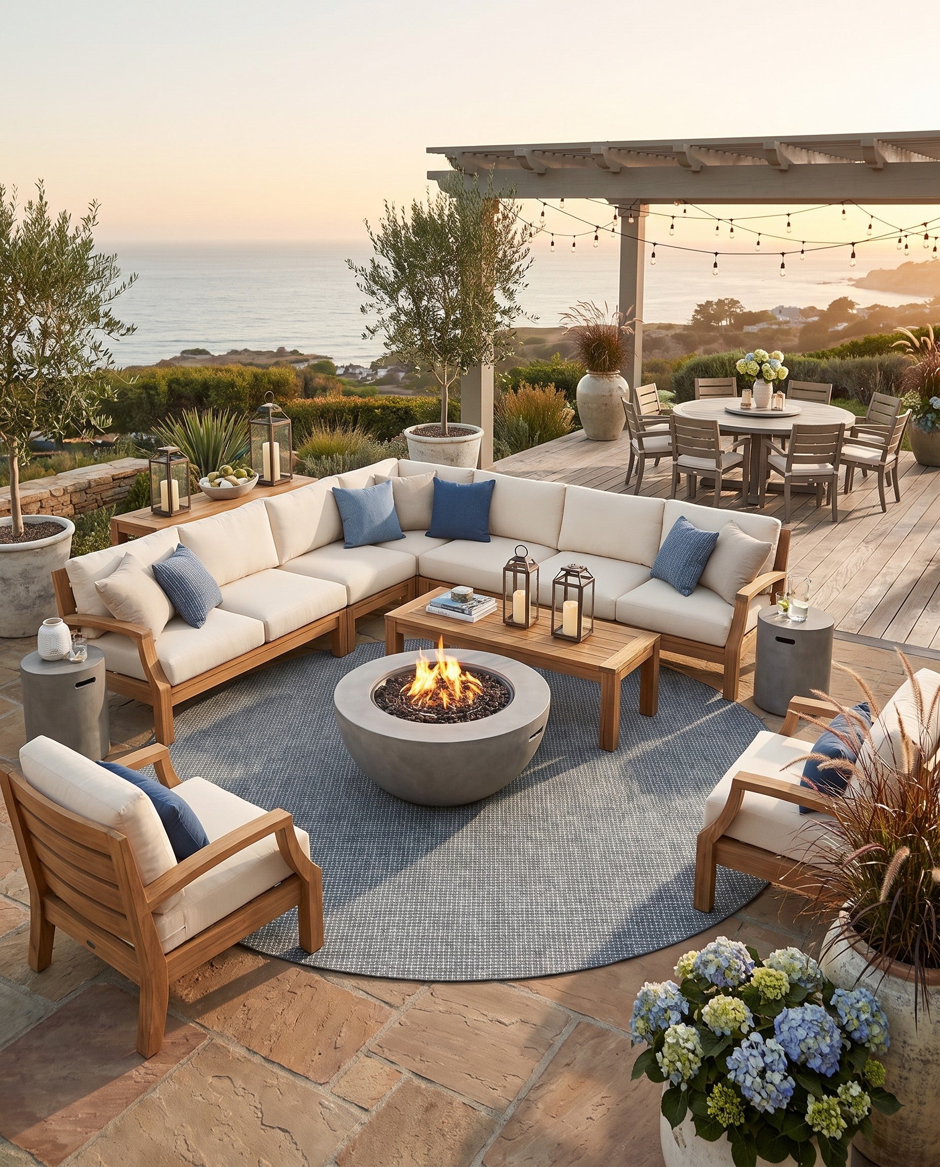 Teal Easy-Clean Checkered Indoor / Outdoor Round Rug
