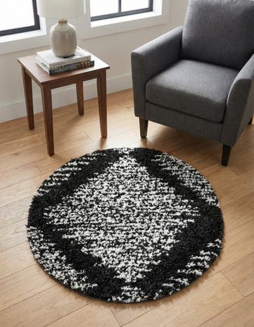 Black and White Serenity Shag Round Rug