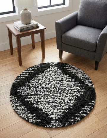 Black and White Serenity Shag Round Rug