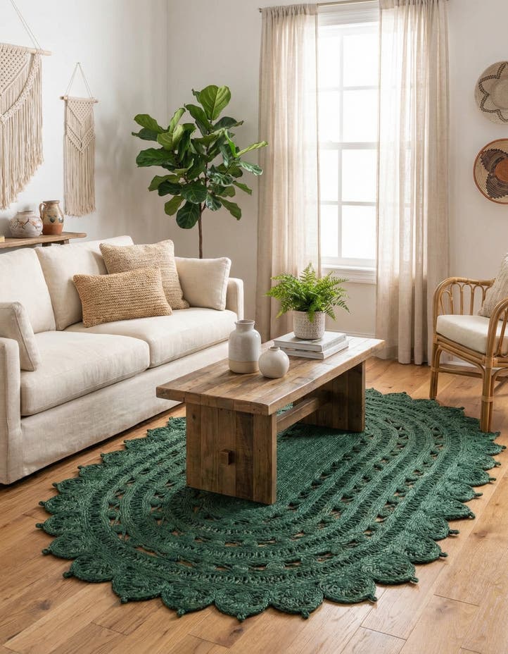 5' 1 x 8' Handmade Braided Jute Oval Rug