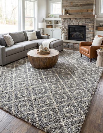 Gray Lattice Shag Rug