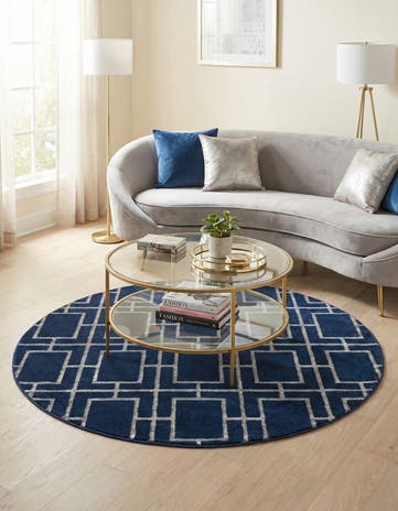 Navy Blue Silver Marilyn Monroe™ Glam Deco Round Rug