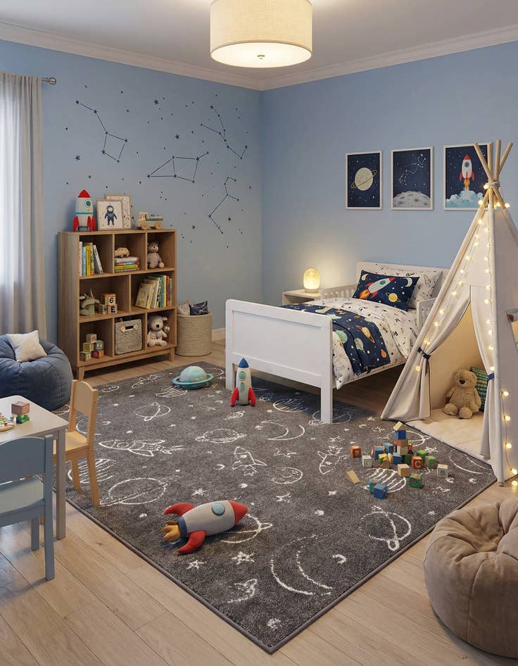 Detail image of 5' 3 x 8' Planets Whimsy Kids Rug