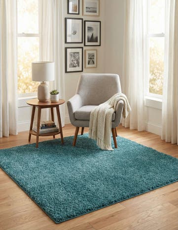 Turquoise Soft Solid Shag Square Rug