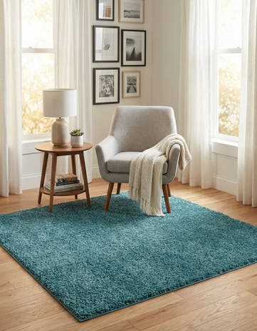 Turquoise Soft Solid Shag Square Rug