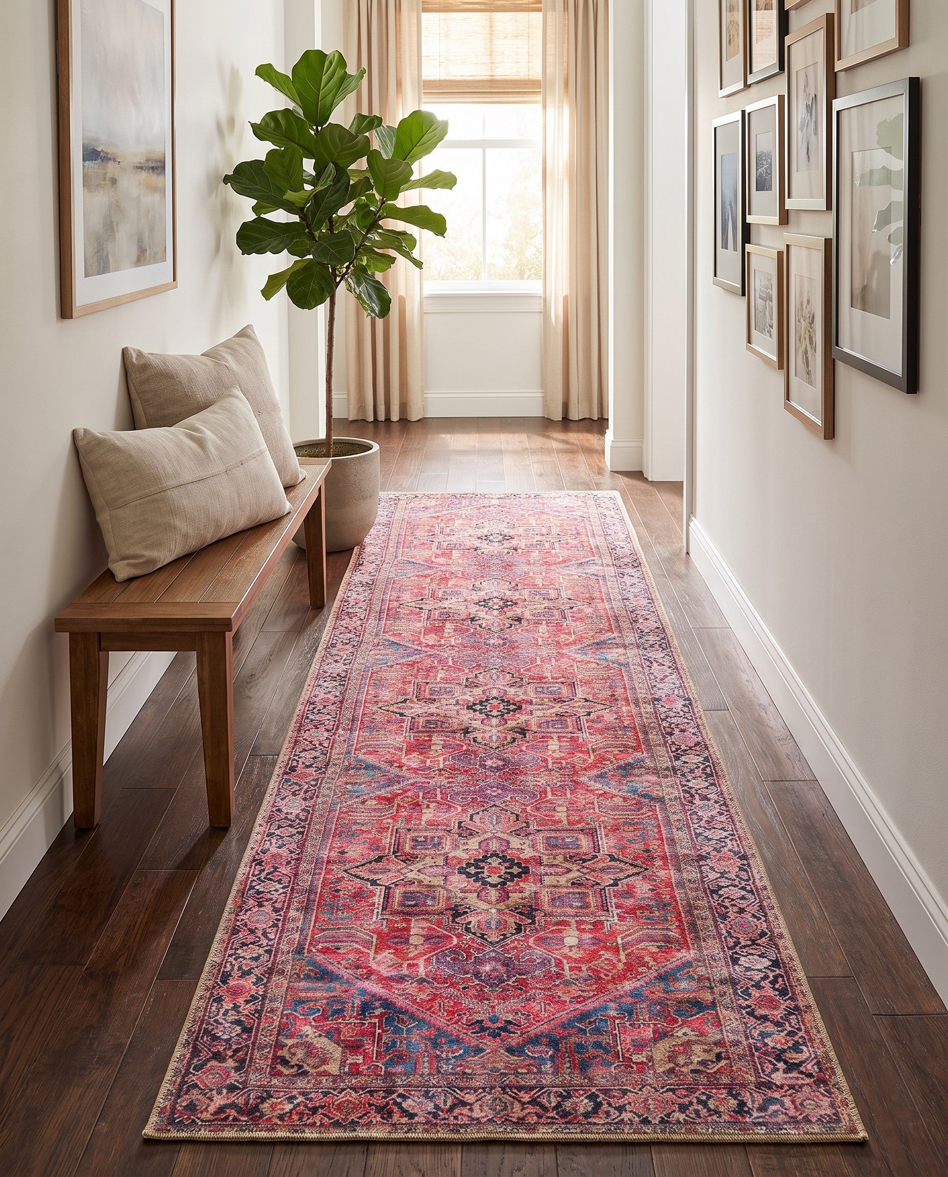 Red Washable Timeless Runner Rug