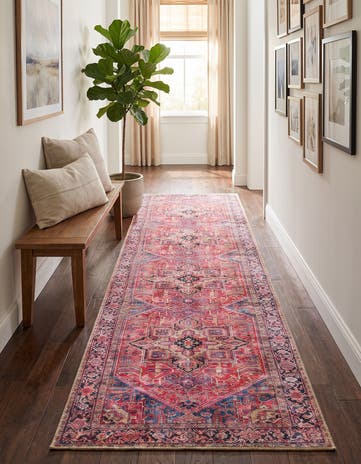 Red Washable Timeless Runner Rug