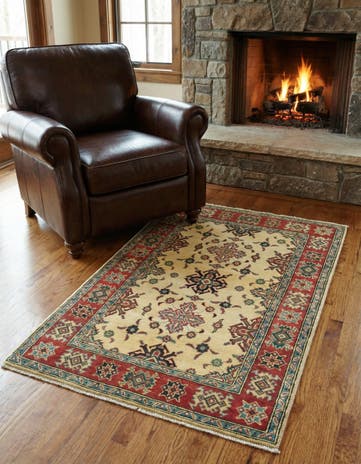 3' 4 x 4' 10 Hand Knotted Kazak Rug
