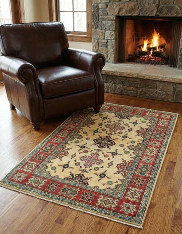 3' 4 x 4' 10 Hand Knotted Kazak Rug