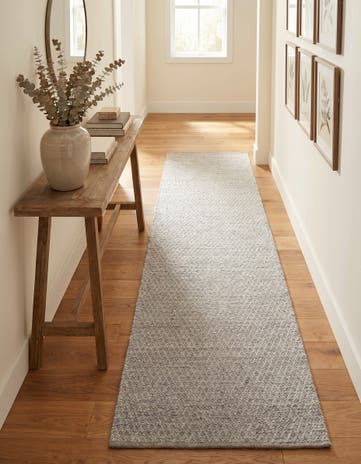 Gray Hand Woven Lattice Wool Runner Rug