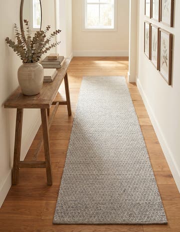 Gray Hand Woven Lattice Wool Runner Rug
