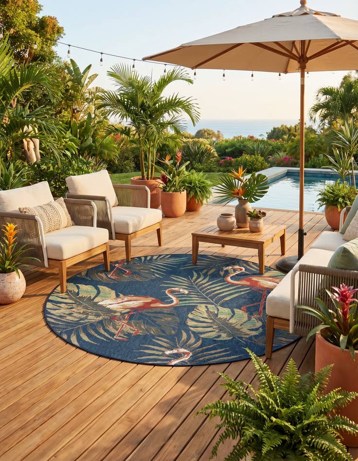 Detail image of 7' 10 x 7' 10 Easy-Clean Baja Indoor / Outdoor Round Rug