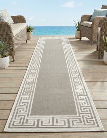Gray Easy-Clean Coastal Indoor / Outdoor Runner Rug