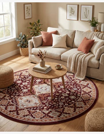 Burgundy Red Kamala Washable Round Rug