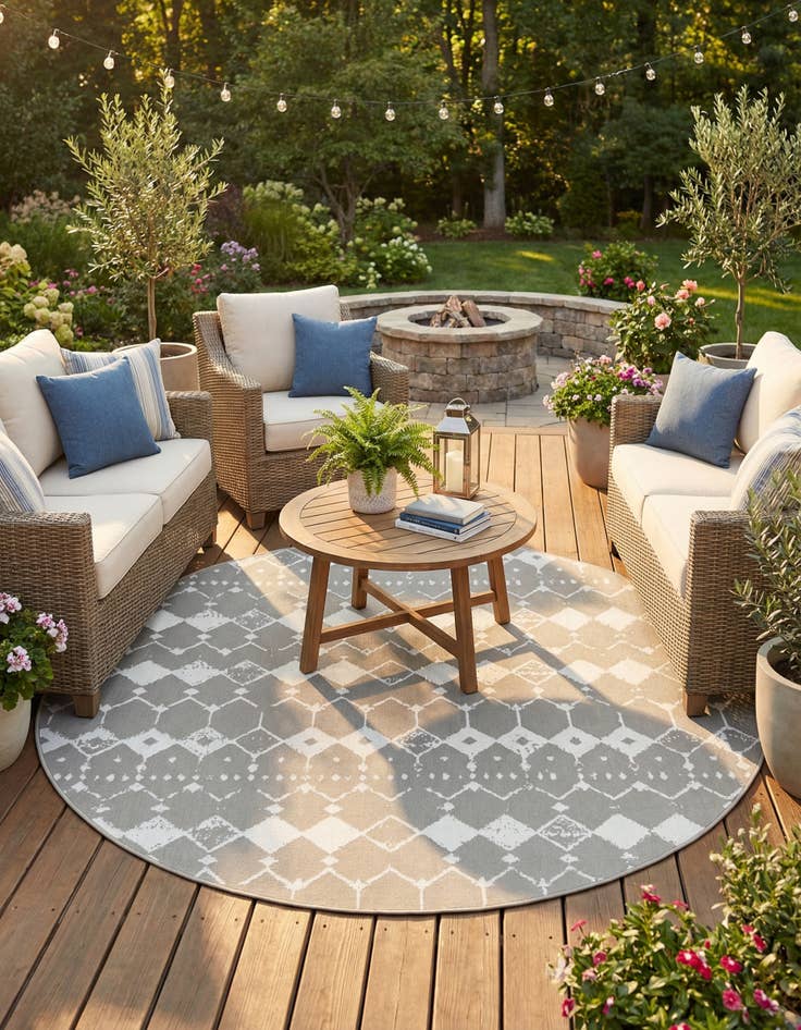 Detail image of 7' x 7' Washable Lattice Indoor / Outdoor Round Rug