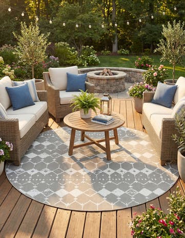 7' x 7' Easy-Clean Lattice Indoor / Outdoor Round Rug