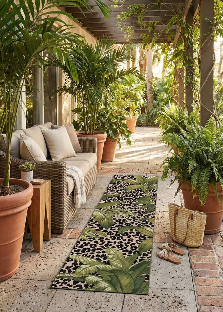 2' x 8' Easy-Clean Botanical Indoor / Outdoor Runner Rug