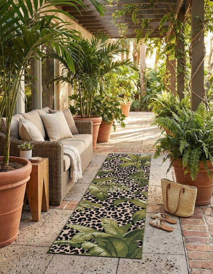 Detail image of 2' x 8' Easy-Clean Botanical Indoor / Outdoor Runner Rug