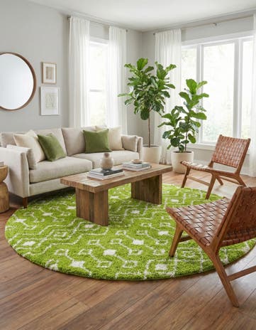 Green Moroccan Trellis Shag Round Rug