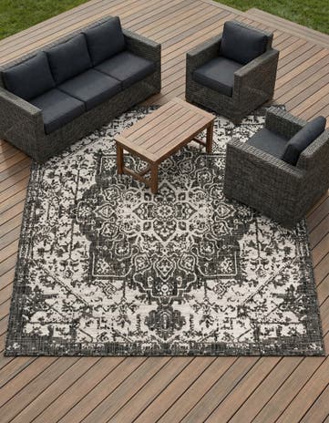 Charcoal Gray Easy-Clean Jill Zarin Dubai Indoor / Outdoor Square Rug