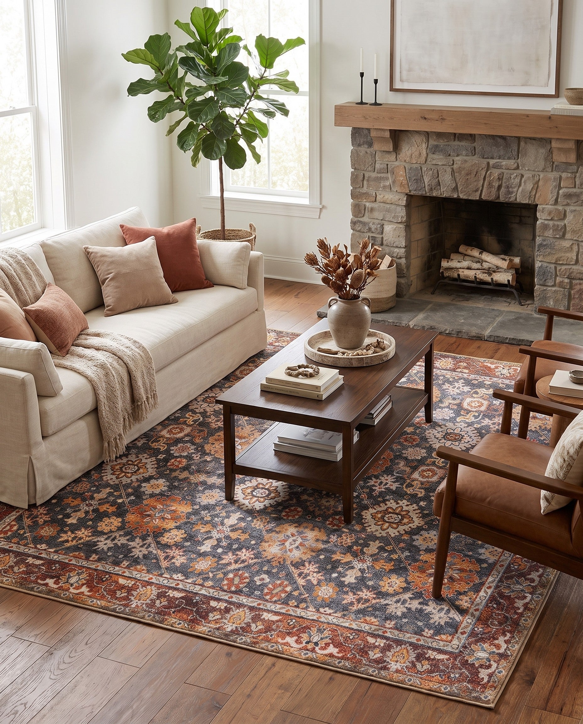 Navy Blue Washable Timeless Square Rug