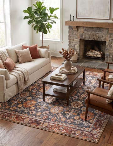 Navy Blue Washable Timeless Square Rug