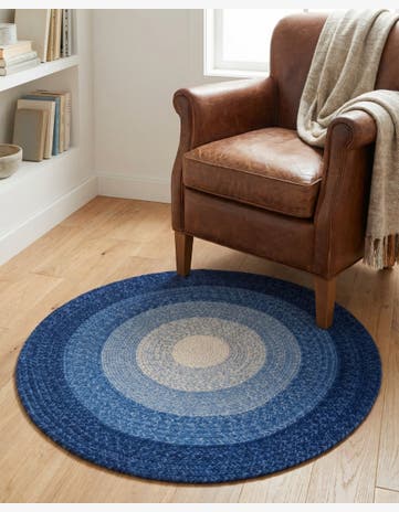 Blue Handmade Hand Braided Wool Round Rug