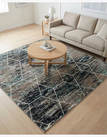 Blue Multi Lattice Frieze Square Rug