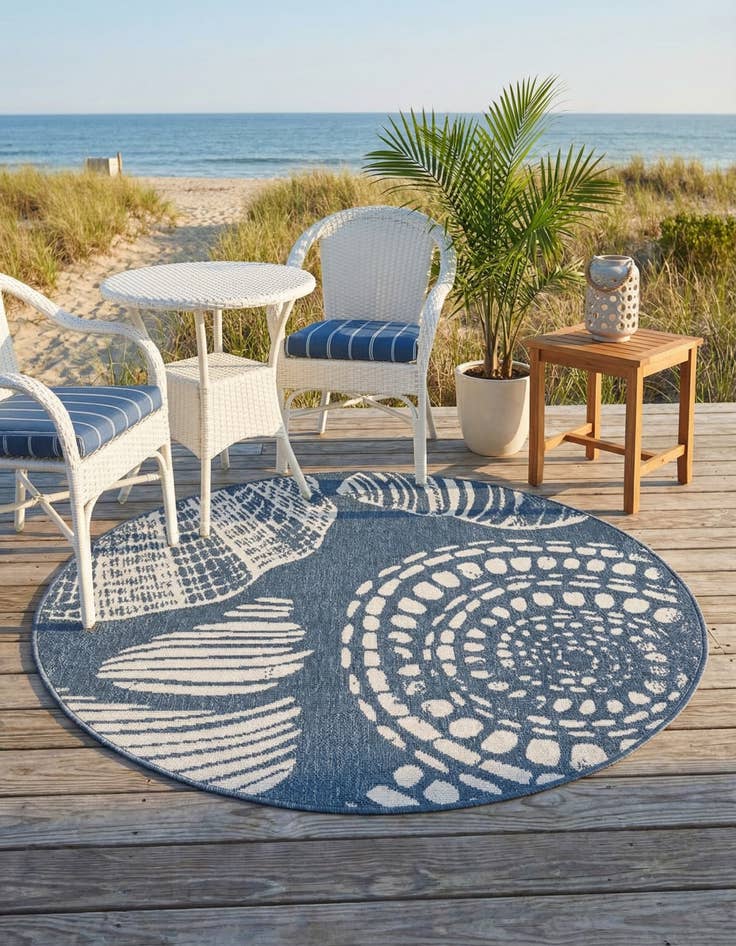 Detail image of 4' x 4' Easy-Clean Coastal Indoor / Outdoor Round Rug