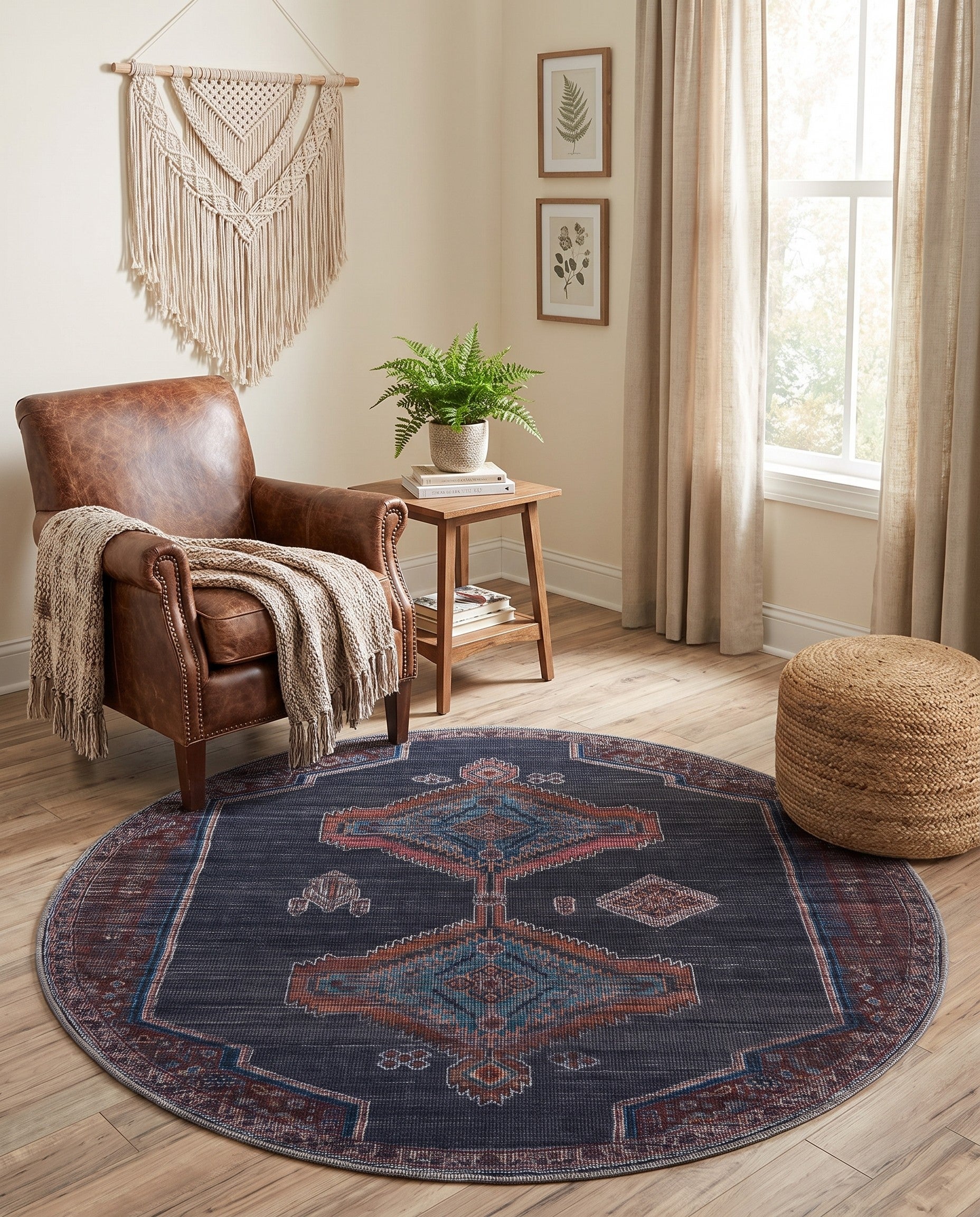 Charcoal and Gray Washable Sisu Round Rug