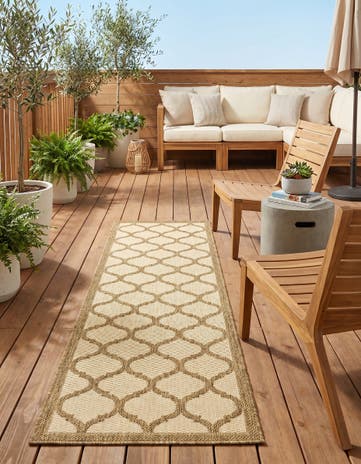 Beige and Brown Easy-Clean Lattice Indoor / Outdoor Runner Rug