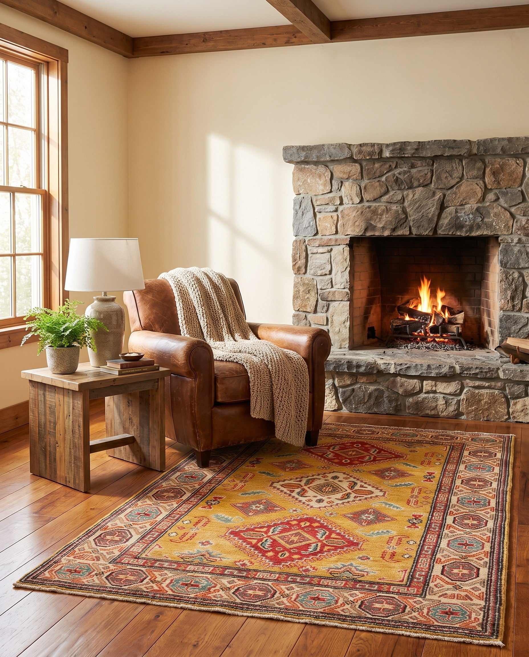 3' 4 x 4' 9 Hand Knotted Kazak Rug