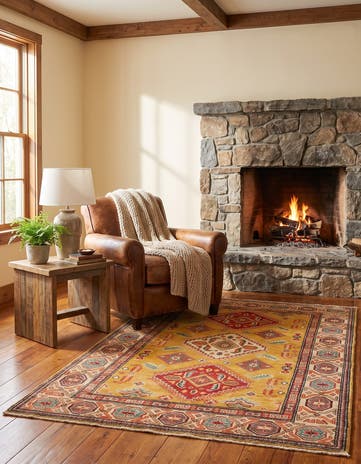 3' 4 x 4' 9 Hand Knotted Kazak Rug