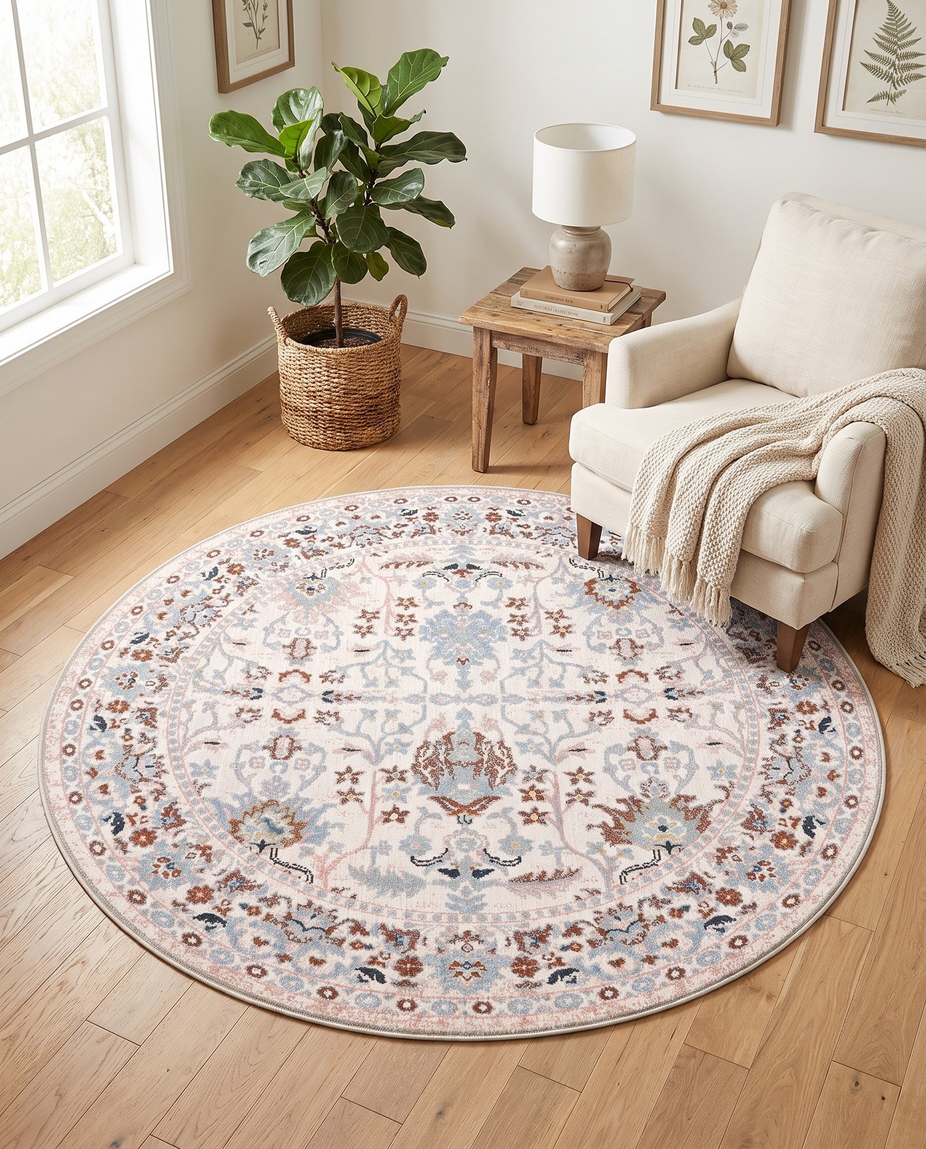 Ivory Kamala Washable Round Rug