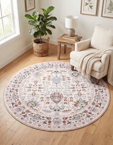 Ivory Kamala Washable Round Rug