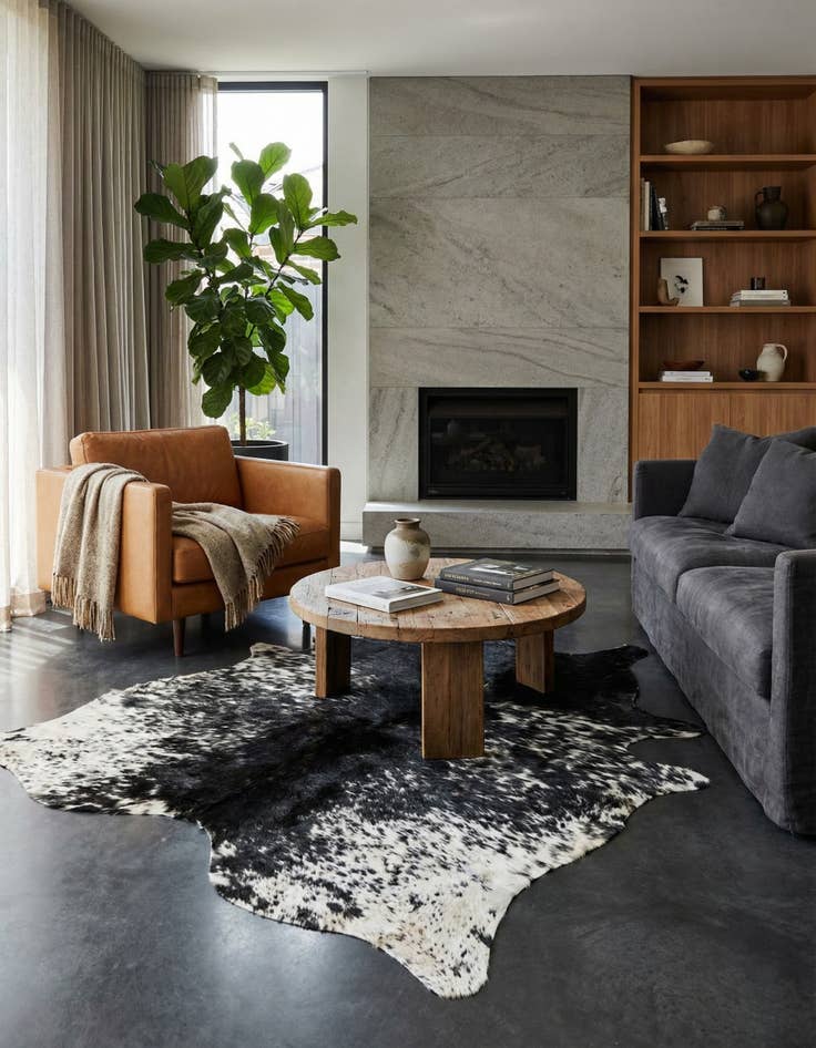 Detail image of 5' 3 x 5' 9 Cowhide Leather Square Rug