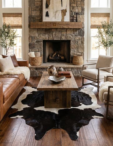 5' x 5' 2 Cowhide Leather Square Rug