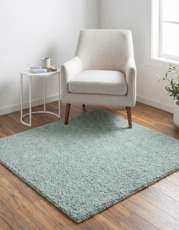 Sage Green Soft Solid Shag Square Rug