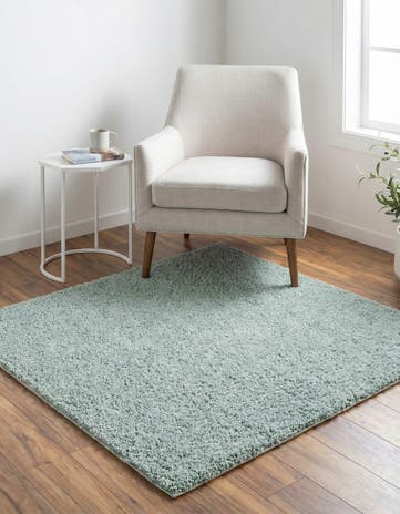 Sage Green Soft Solid Shag Square Rug