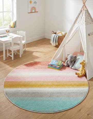 4' 1 x 4' 1 Rainbow Stripes Whimsy Kids Round Rug