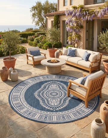 12' x 12' Easy-Clean Traditional Indoor / Outdoor Round Rug