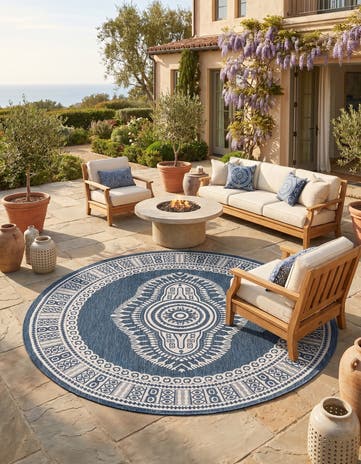 12' x 12' Easy-Clean Traditional Indoor / Outdoor Round Rug