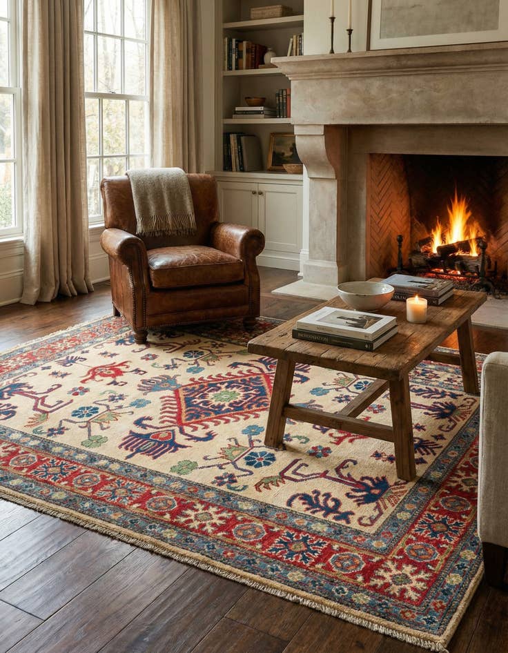 Detail image of 4' x 5' 10 Hand Knotted Kazak Rug