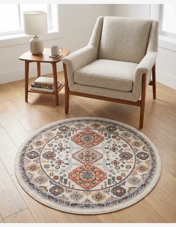 Ivory Kamala Washable Round Rug