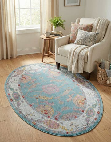 Aqua and Blue Paragon Oval Rug