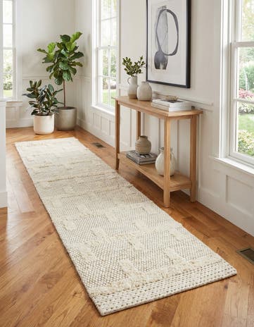 Ivory Hand Woven Lana New Zealand Wool Runner Rug